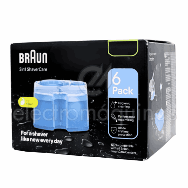 Pack Clean & Renew para máquina de barbear Braun Shaver Care 3 em 1, referências 80745129 e 81672893.