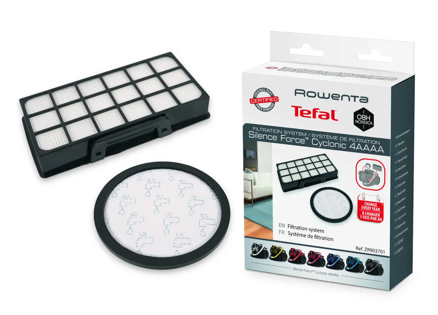 Kit de filtros de substituição para aspiradores Rowenta, referência ZR903701.