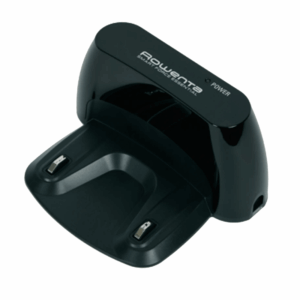 Imagem da base de carregamento RS-RT900910 Rowenta com o aspirador robot encaixado, pronta para recarregar a bateria