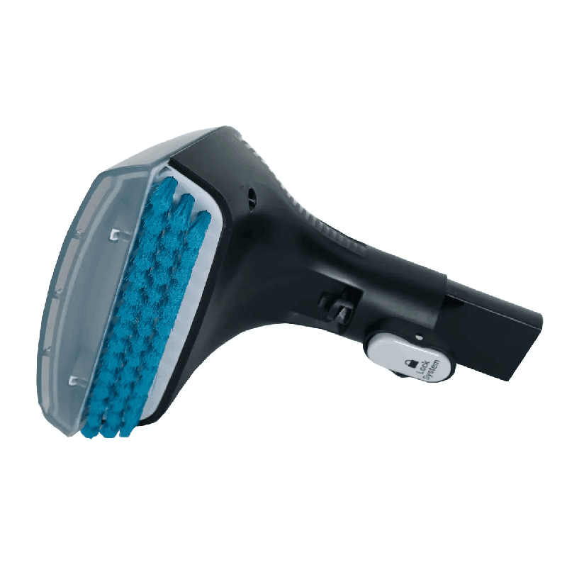 Imagem da escova larga SS-9100057223 Rowenta encaixada na máquina de limpeza de carpetes, utilizada para manchas grandes