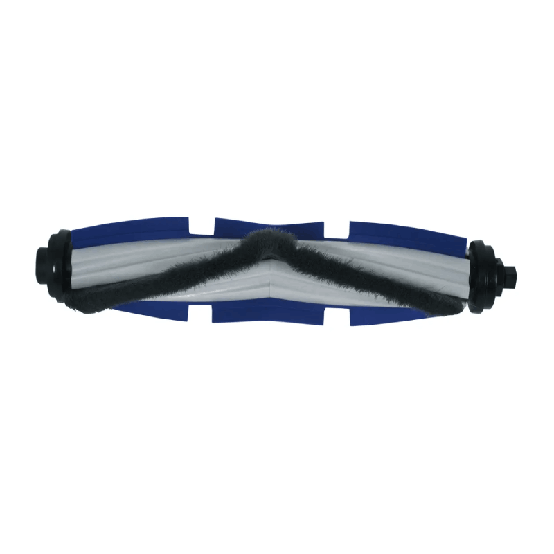 Imagem da escova principal SS-2230002942 Rowenta encaixada no aspirador robot, removendo pó e sujidade; recomendada substituição periódica