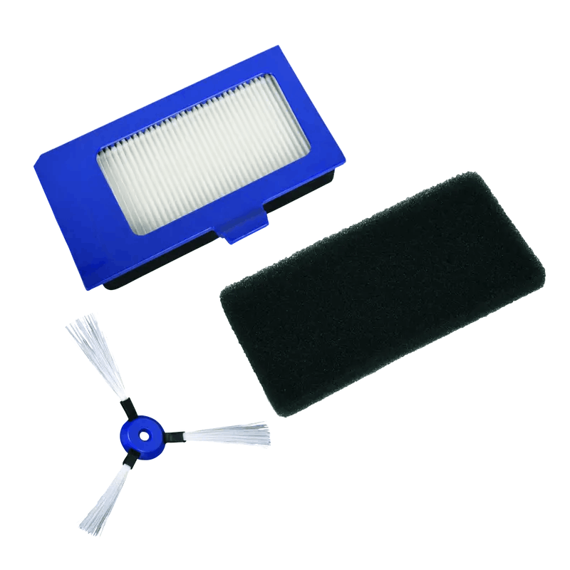 Imagem do kit de filtros e escovas ZR710101 Rowenta, incluindo escovas laterais e filtros para pó fino e espuma, pronto para substituição