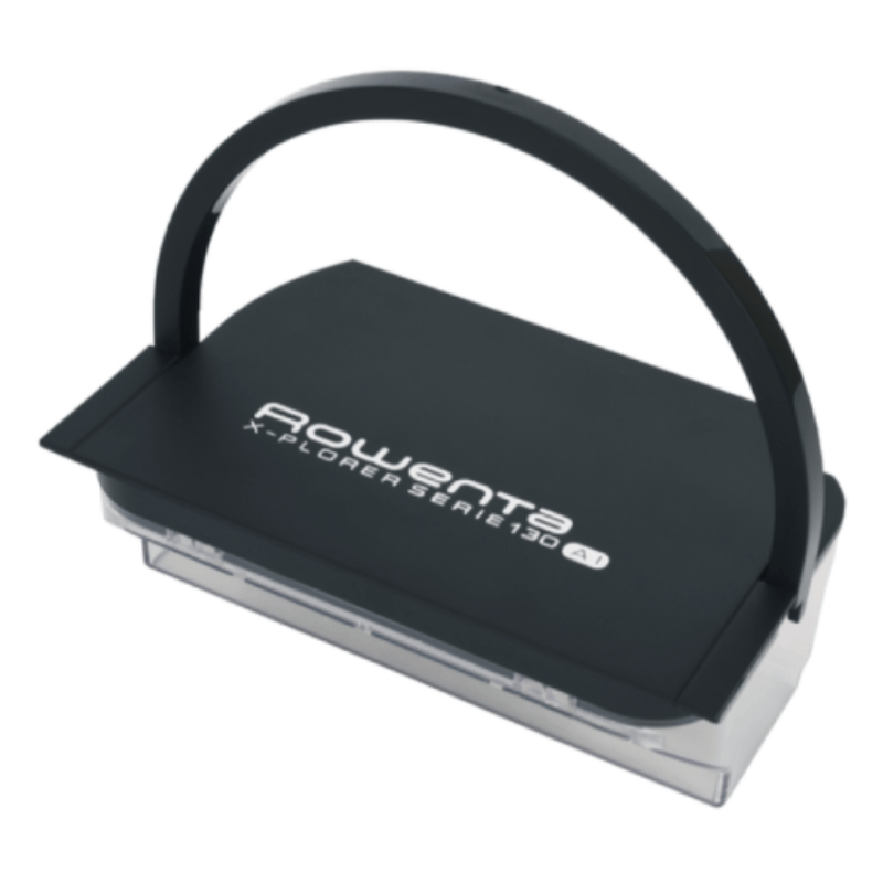 Imagem do recipiente preto SS-2230003208 Rowenta removido do aspirador robot, pronto para esvaziamento e lavagem