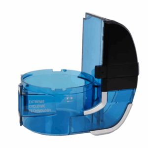 Imagem do recipiente para pó RS-2230001165 Rowenta removido do aspirador robot, mostrando o ciclone e o filtro para limpeza