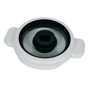 Imagem da tampa com junta branca MS-8030000747 com sistema de encaixe por rotação nas pegas da taça