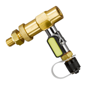 Adaptador para cartuchos, garrafas e botijas de refrigerante 1/4" SAE, acessório para ligação em sistemas de refrigeração e climatização.