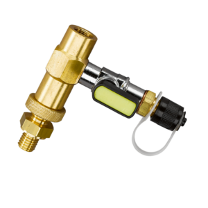 Adaptador para garrafas de refrigerante 7/16" SAE, acessório para ligação em sistemas de refrigeração e climatização.
