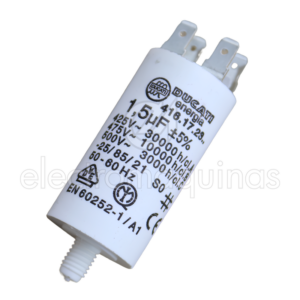 Condensador Ducati 1,5 µF 425V, peça de substituição para motores elétricos em equipamentos compatíveis.