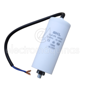 Condensador com fio 30 µF, peça de substituição para motores elétricos em equipamentos compatíveis.