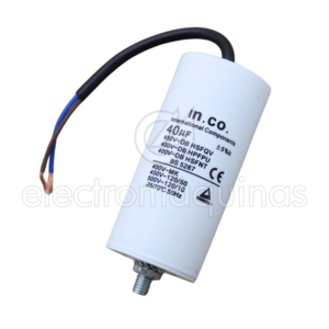 Condensador com fio 40 µF 450V, peça de substituição para motores elétricos em equipamentos compatíveis.