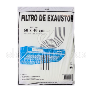 Filtro universal para exaustor 60x40 cm, recortável para retenção de gordura e proteção do equipamento.