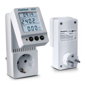 Medidor de energia PeakTech P-9037 0,1W com visor giratório, equipamento para medição de consumo elétrico.